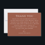 Deep Terracotta Wedding | Desert Fall Minimalist Thank You Card<br><div class="desc">Send a warm, heartfelt note with this elegant wedding thank you card featuring a rich deep terracotta background. The clean, modern layout with refined serif typography creates a timeless modern classic style. Perfect for couples planning a boho, rustic, desert, or fall wedding. This warm terracotta tone pairs beautifully with neutral...</div>
