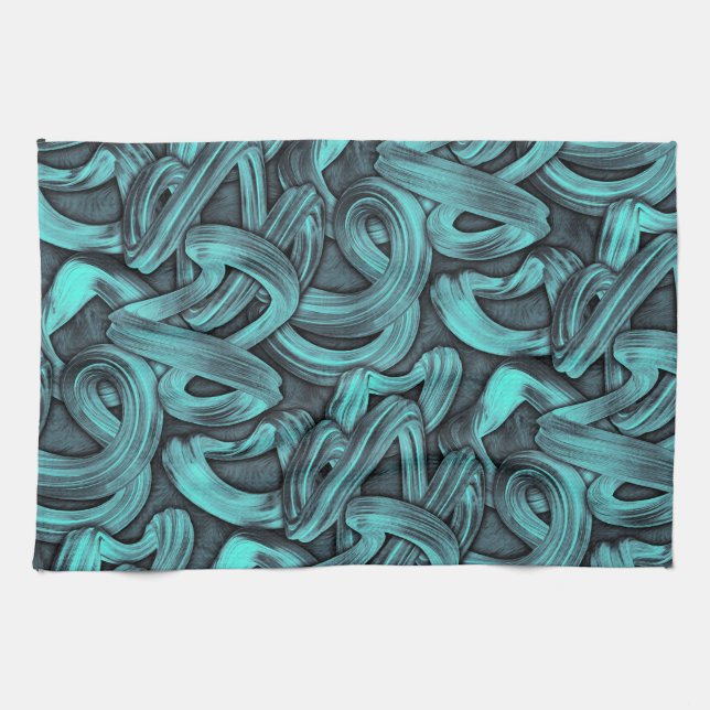 deep thought - black and teal : kitchen towel (Horizontal)