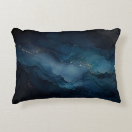 Deep Tide Teal Gold Ocean Abstract Accent Pillow