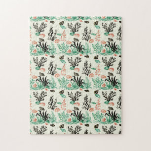 Deep Tropical Ocean Sea Coral Seashell Watercolor Jigsaw Puzzle