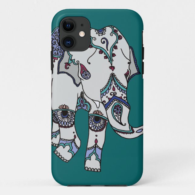 Deep Turquoise Embellished Elephant Phone Case (Back)