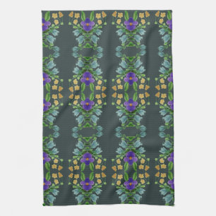 Deep Turquoise Floral Kitchen Towel