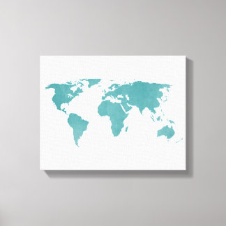 Deep turquoise rustic world map canvas print