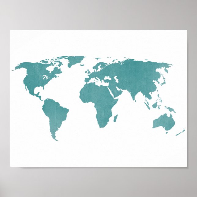 Deep Turquoise Rustic World Map Poster (Front)