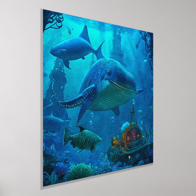 Deep Under the Sea Sea Animals Steampunk Submarine Foil Prints (Laydown)