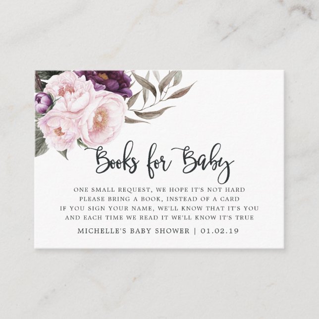 Deep Velvet Floral Baby Shower Book Request Enclosure Card (Front)