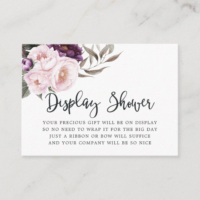 Deep Velvet Floral Baby Shower Display Shower Enclosure Card (Front)