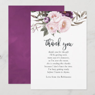 Deep Velvet Floral Baby Shower Thank You Invitation