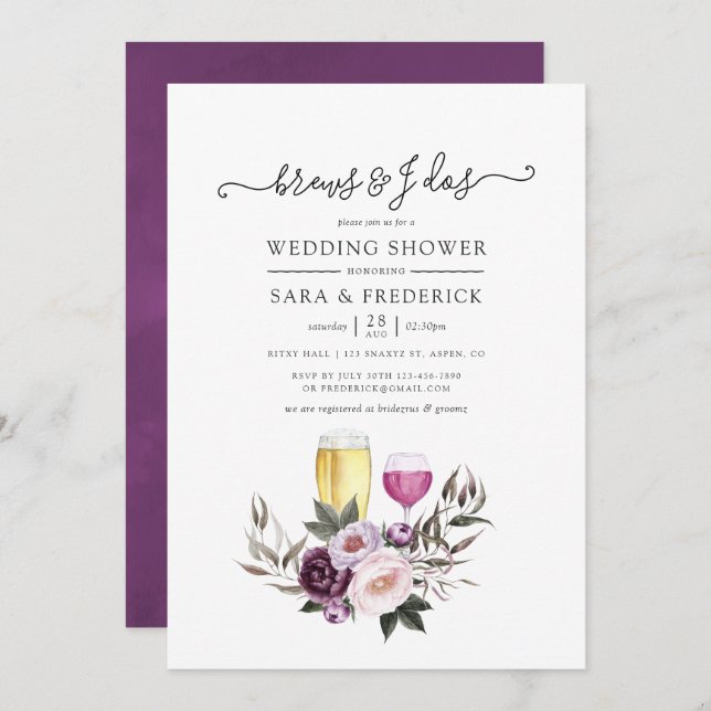 Deep Velvet Floral Brews Before The I Do's Invitation (Front/Back)