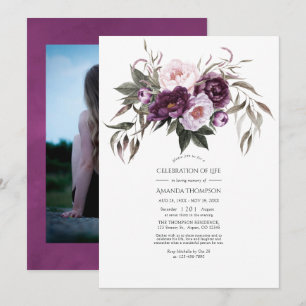 Deep Velvet Floral Celebration of Life Photo Invit Invitation