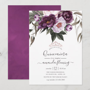 Deep Velvet Floral Quinceañera Invitation