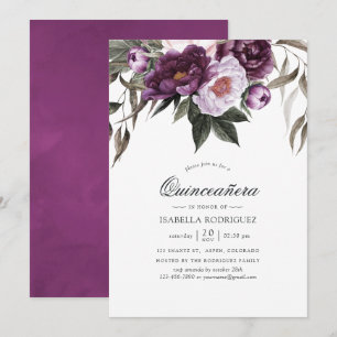 Deep Velvet Floral Quinceañera Invitation