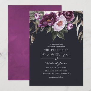 Deep Velvet Floral Wedding Invitation