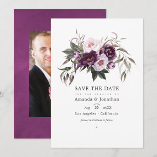 Deep Velvet Floral Wedding Photo Save The Date