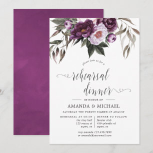 Deep Velvet Floral Wedding Rehearsal Dinner Invitation