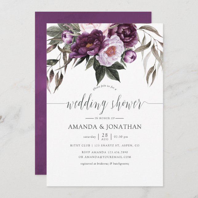 Deep Velvet Floral Wedding Shower Invitation (Front/Back)