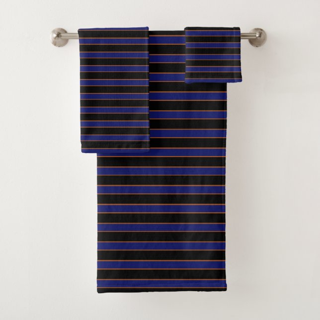 Deep Vintage Striped Blue Pattern Bath Towels (Insitu)