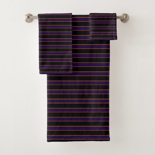 Deep Vintage Striped Purple Pattern Bath Towels (Insitu)