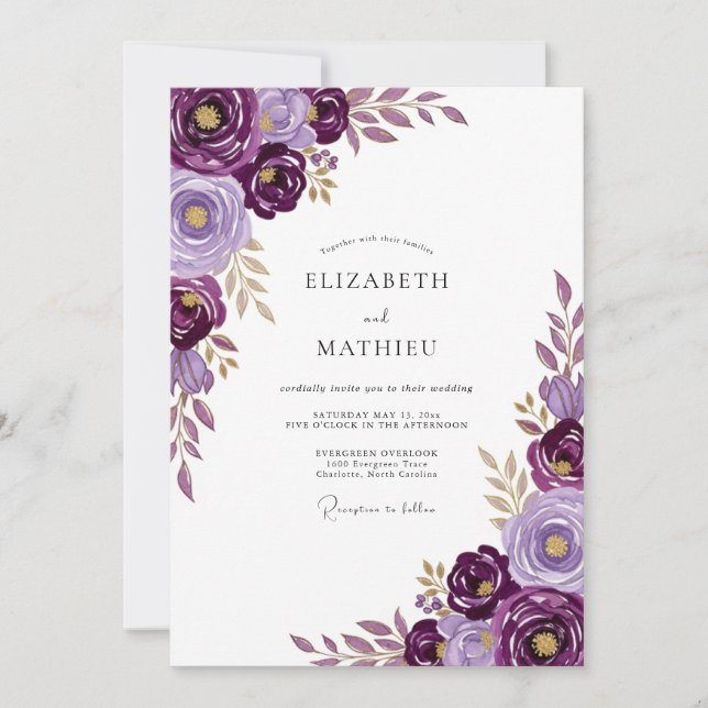 Deep Violet Lush Spring Wedding Invitation (Front)
