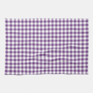Deep Violet Purple and White Gingham Pattern Kitchen Towel