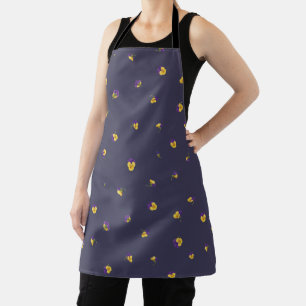 Deep Violet Purple Yellow Viola Floral Pattern Apron