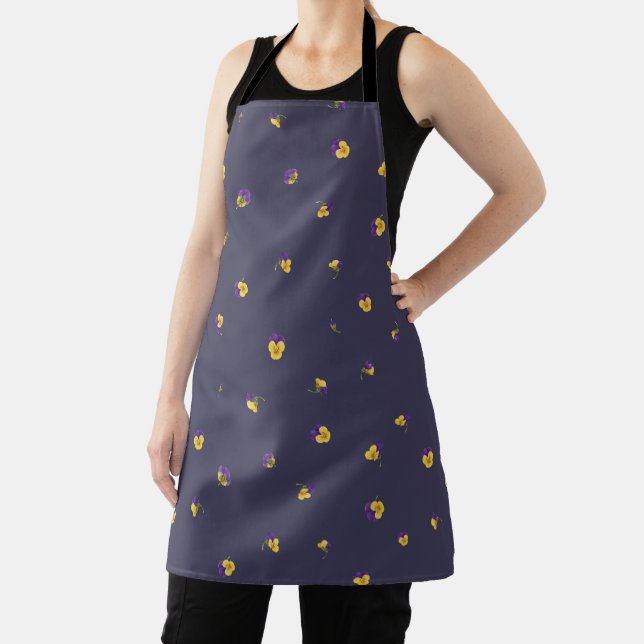 Deep Violet Purple Yellow Viola Floral Pattern Apron (Insitu)