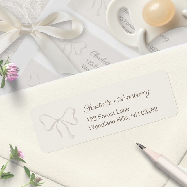 Deep Warm Cream Baby Shower Bow Return Address (Deep Warm Cream Baby Shower Bow Return Address Label ©Susanne Sachers - Sunny Mind 🌞)