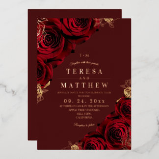 Deep Wine Flowers Gold Foil Wedding 