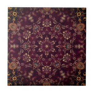 Deep Wine Maroon Burgundy Kaleidoscope Tile
