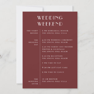 Deep Wine Red Elegant Wedding Weekend Itinerary Invitation