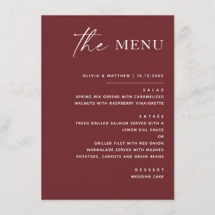 Deep Wine Red Fall Wedding   Elegant Modern Moody Menu