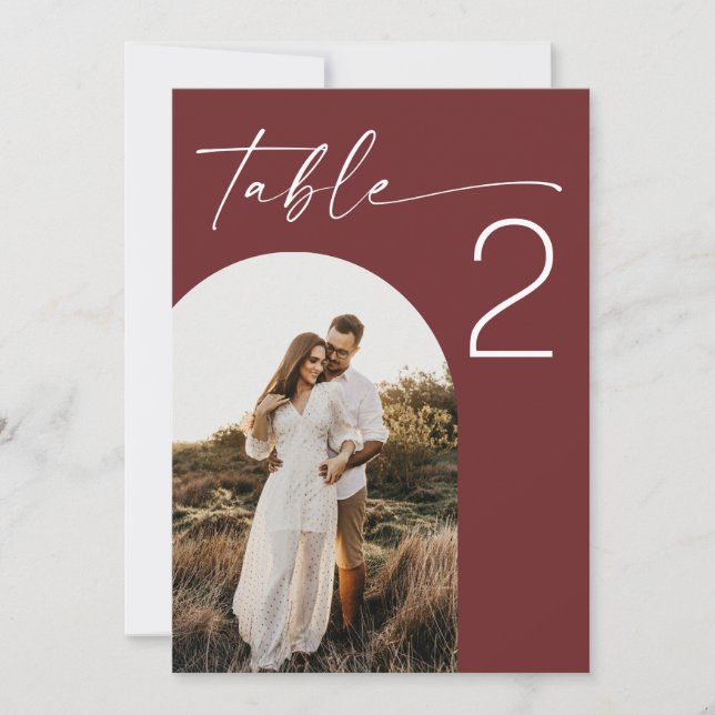 Deep Wine Red Moody Photo Wedding Table Number 5x7 (Front)