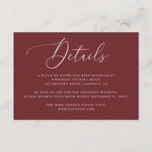 Deep Wine Red Wedding Details   Accommodation Enclosure Card