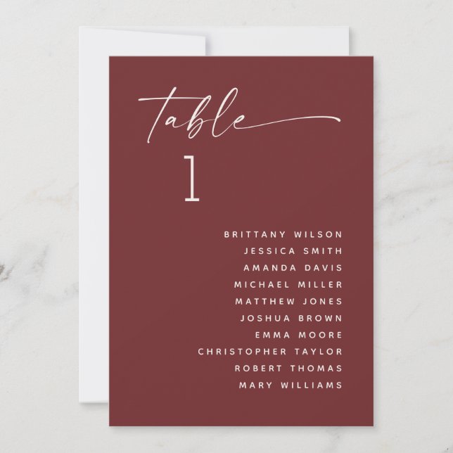 Deep Wine Red Wedding Seating Chart | Elegant Fall Invitation (Front)