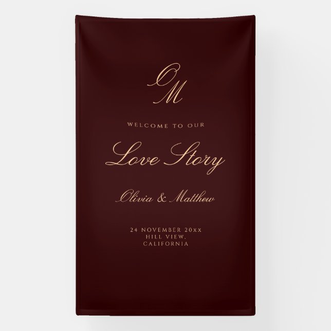 Deep Wine Welcome Wedding  Banner (Vertical)