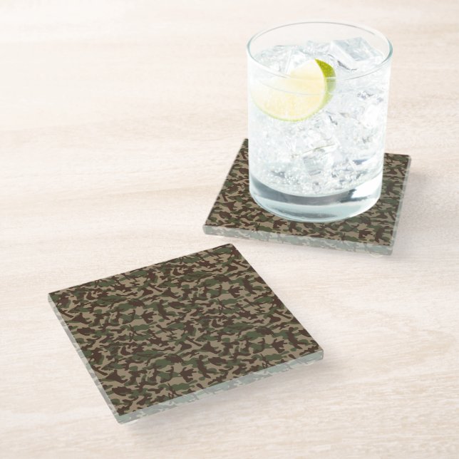 Deep Wood Camouflage Glass Coaster (Angled)