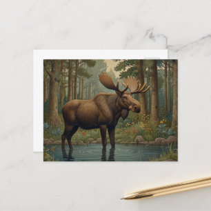 Deep woods moose boho woodland forest greenery  postcard