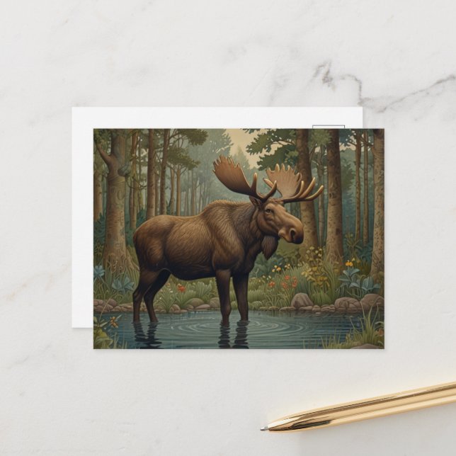 Deep woods moose boho woodland forest greenery  postcard (Front/Back In Situ)