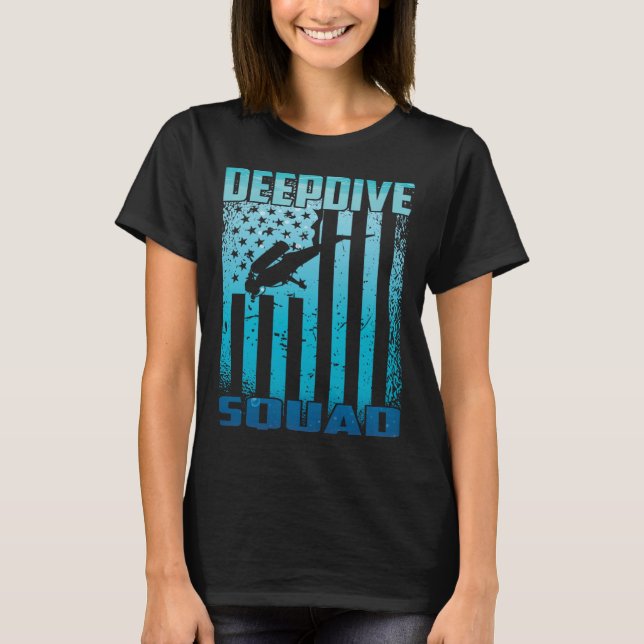 DeepDive Squad US Flag Underwater Scuba Diving T-Shirt (Front)