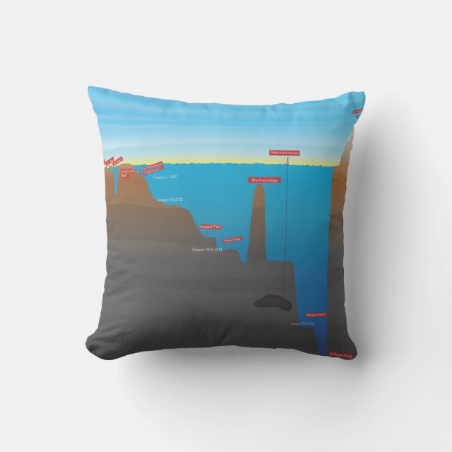 Deepest Ocean infographic Throw Pillow (Front)