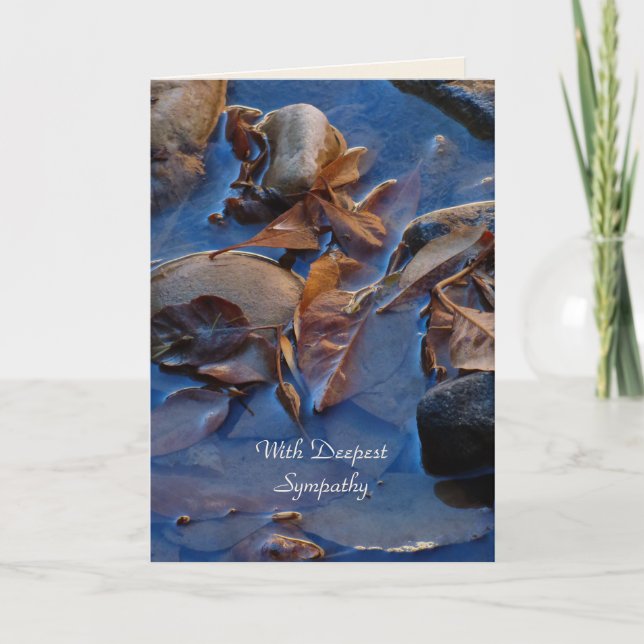 Deepest Sympathy, Autumn Leaves in Blue Water Card (Front)