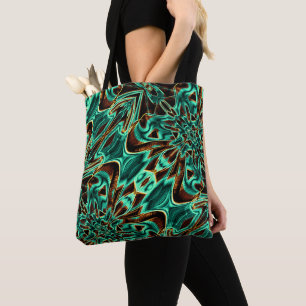 Deeply crooked tapes aquamarine and coffee grooves tote bag