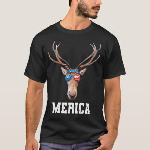 Deer 4th Of July American Flag Boys Men Merica T-Shirt