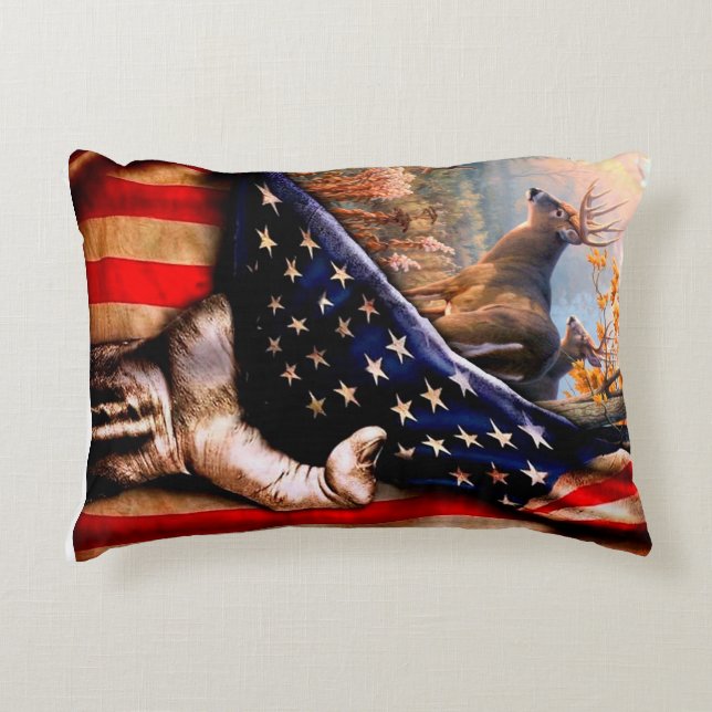 Deer American Flag Blanket, Accent Pillow (Front)