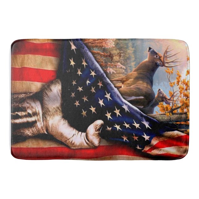 Deer American Flag Blanket, Bath Mat (Front)