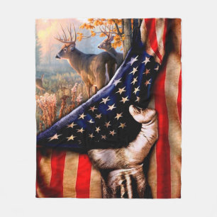 Deer American Flag Blanket, Fleece Blanket