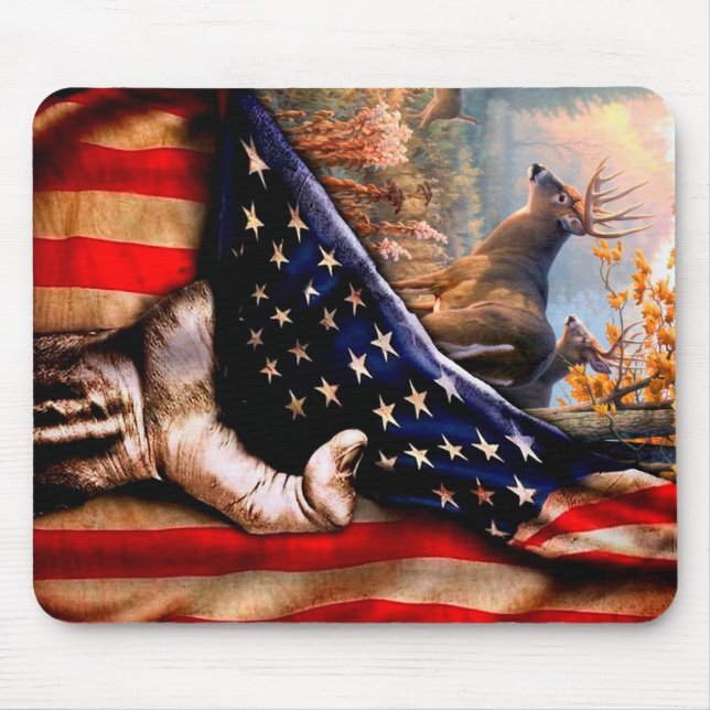 Deer American Flag Blanket, Mouse Pad (Front)