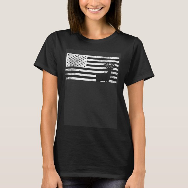 Deer American USA Flag Man Dad Hunter Camouflage H T-Shirt (Front)