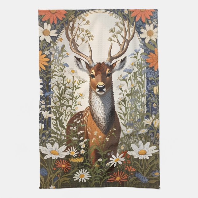 Deer Amid Daisy Flowers  Kitchen Towel (Vertical)