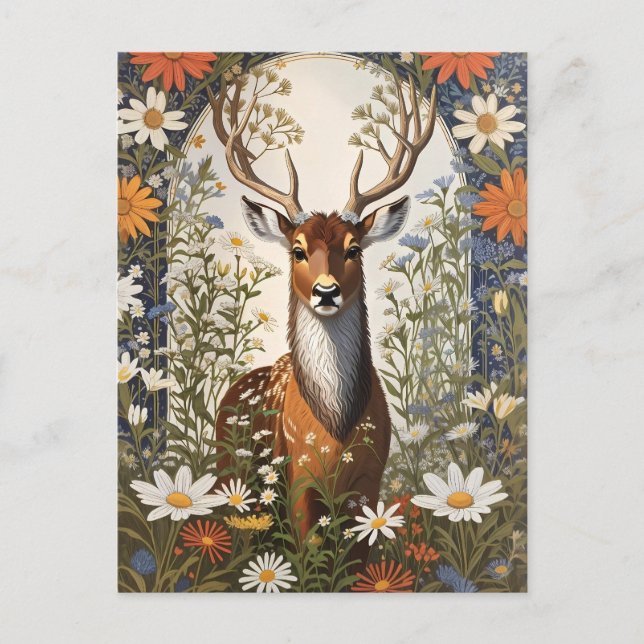 Deer Amid Daisy Flowers  Postcard (Front)